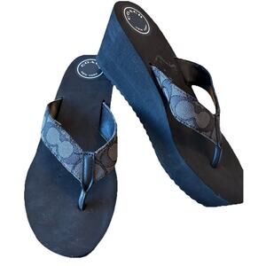 Y2K Coach flip-flop Platform Logo sandals canvas Monogram Black Wedge Beach 8